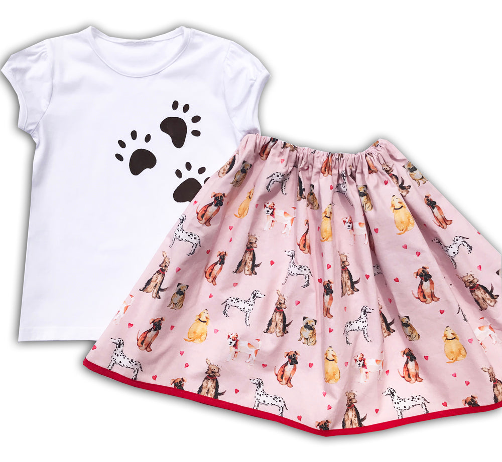 Girls Dog Skirt and T-Shirt