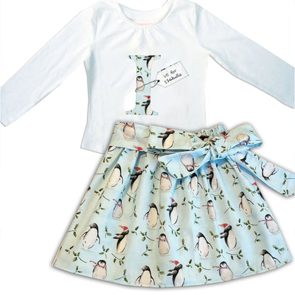 Girl's Personalised Penguin Skirt and T-Shirt Outfit