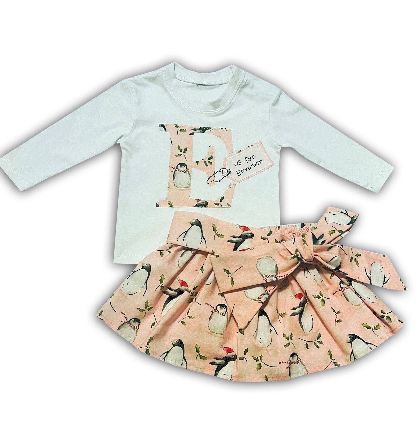 Girl's Personalised Penguin Skirt and T-Shirt Outfit