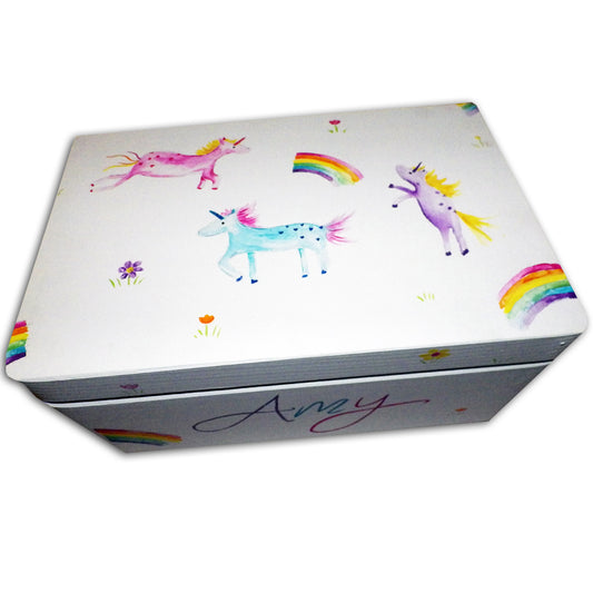 Personalised Unicorn and Rainbow Keepsake Box