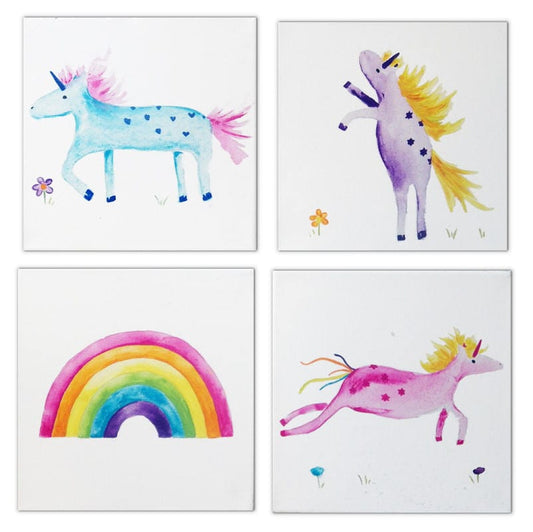 Unicorn and Rainbow Wall Art x 4