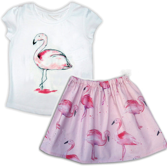 Girl's Flamingo Skirt and T-Shirt Outfit