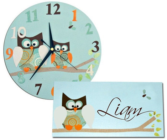 Owl Clock and Personalised Door Sign Gift Set