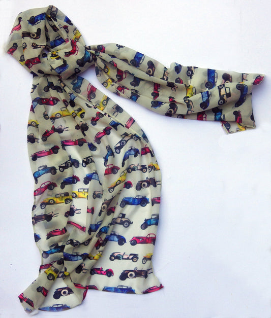 Large Car Chiffon Scarf, Woman's Scarf, Spring Summer Autumn Scarf, Gifts for her, Mother's Day Gift, Gift for Car Lover