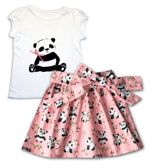 Girl's Panda Skirt and T-shirt Outfit