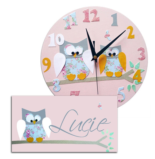 Owl Clock and Personalised Door Sign Gift Set