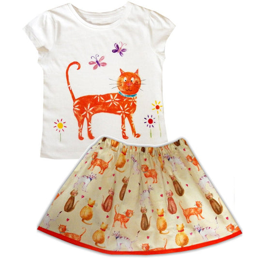 Girls Cat Skirt and T-Shirt